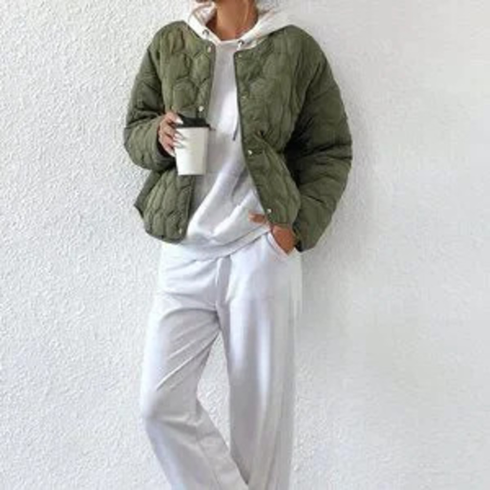ZARA Army Green Casual Women's Geometric Insulated Coat Jacket